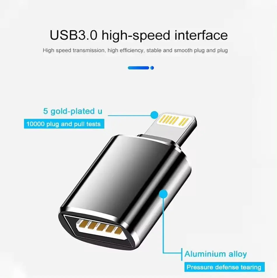 USB 3.0 OTG Adapter for IPhone 14 13 12 11 Pro XS Max XR X 8 Plus 7 6s