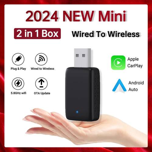 2in1 Mini Box Wireless Carplay Android Auto Box Plug&Play Wired to