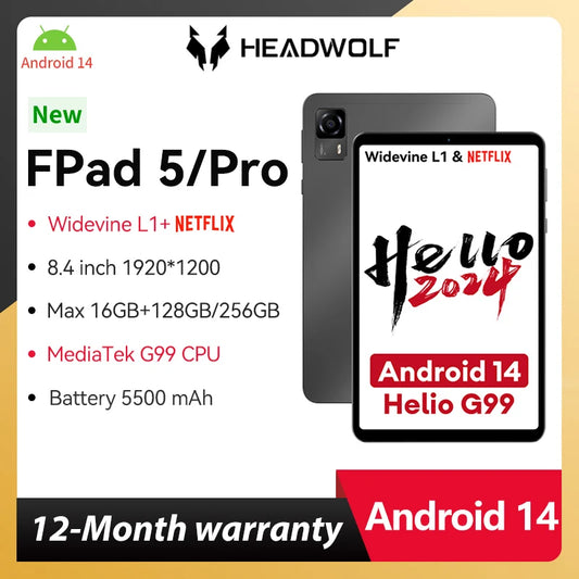 HEADWOLF FPad5/Pro Android 14 tablet 8.4 inch Max 16GB Ram 128GB/256GB
