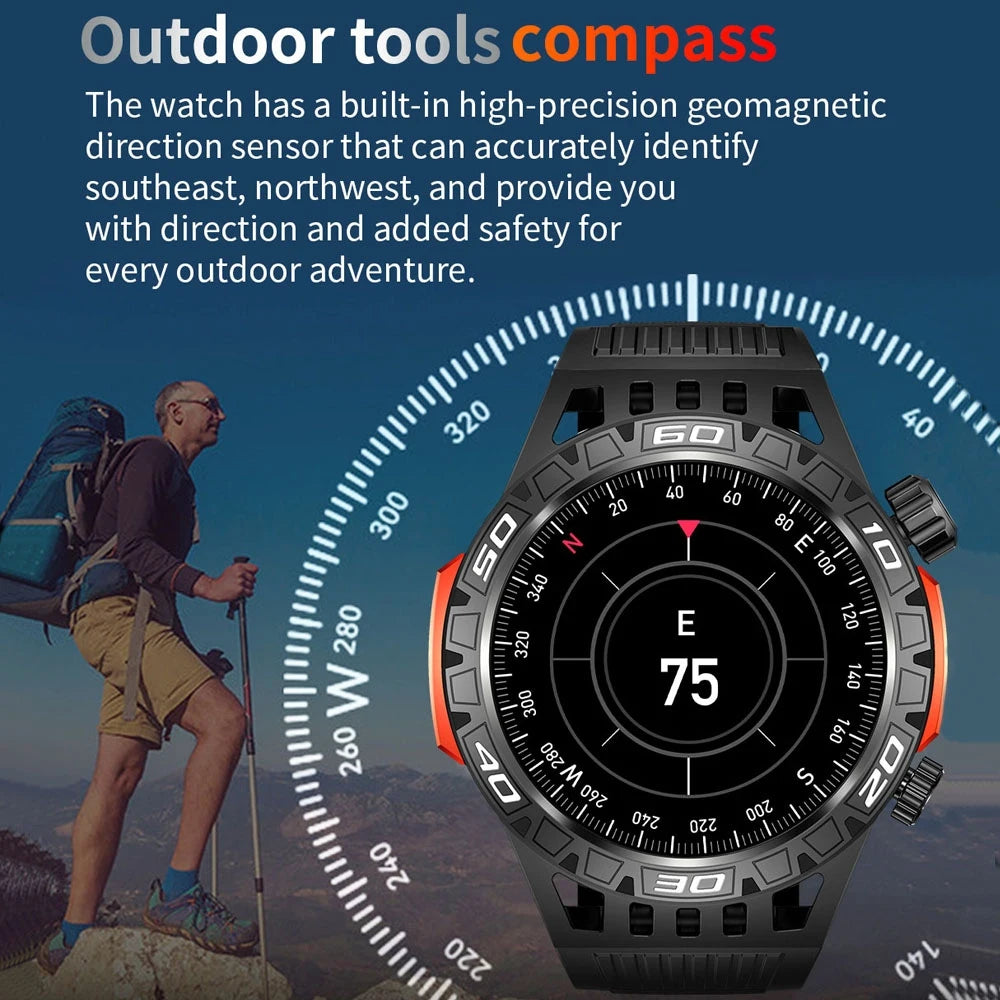 Outdoor Military Smart Watch Men's With LED lighting Bluetooth Call