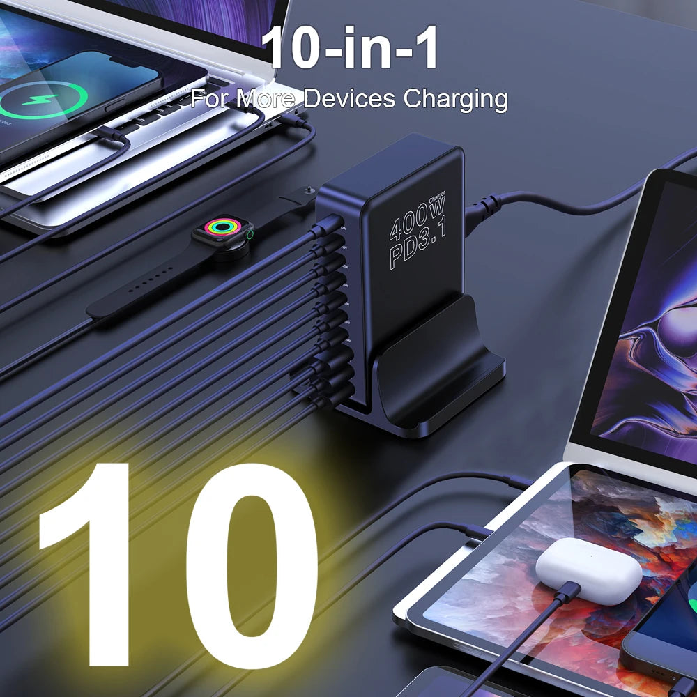 UHOMEBUY 400W USB C Charger 10-Ports GaN Charging Station 140W Max