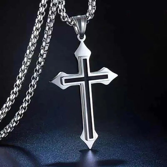 Vintage Gothic Hollow Cross Pendant Necklace Silver Color Cool Street