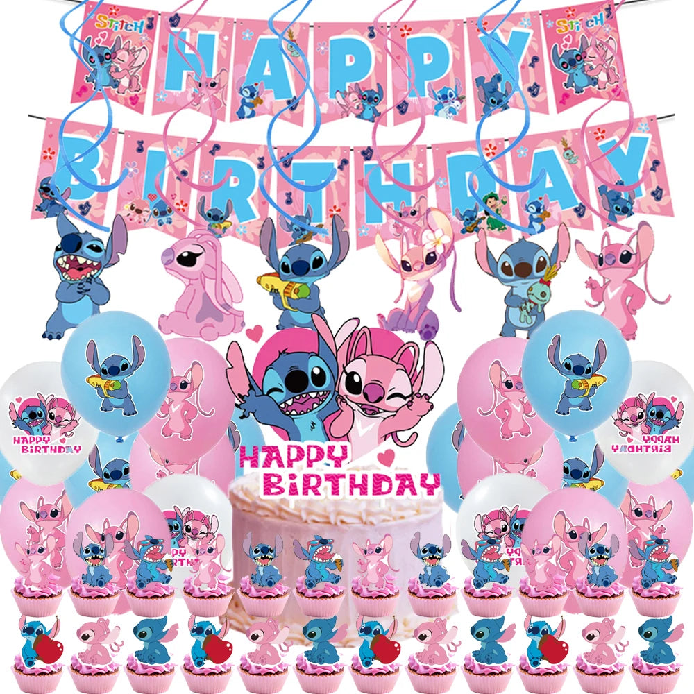 Disney Pink Lilo Stitch and Angel Birthday Party Decoration