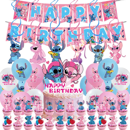 Disney Pink Lilo Stitch and Angel Birthday Party Decoration