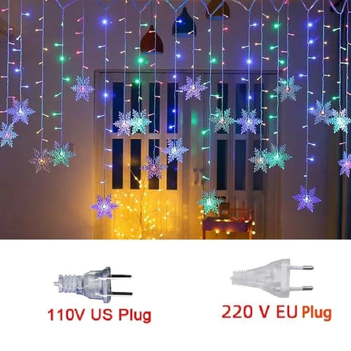 Christmas Snowflakes LED String Lights Flashing Fairy Curtain Lights