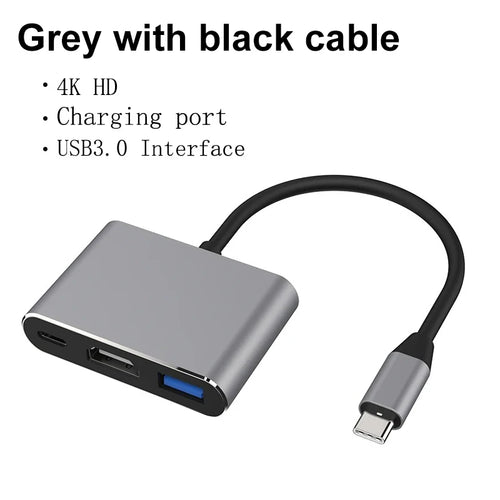 3 IN 1 USB C to HDMI-Compatible Adapter USB 3.1 Hub Type C Charging