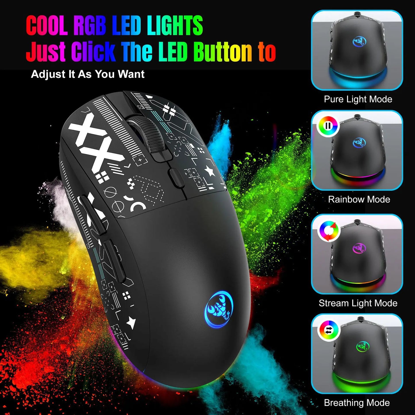 3 Modes Bluetooth Gaming Mouse Rechargeable 2.4G USB Wireless RGB