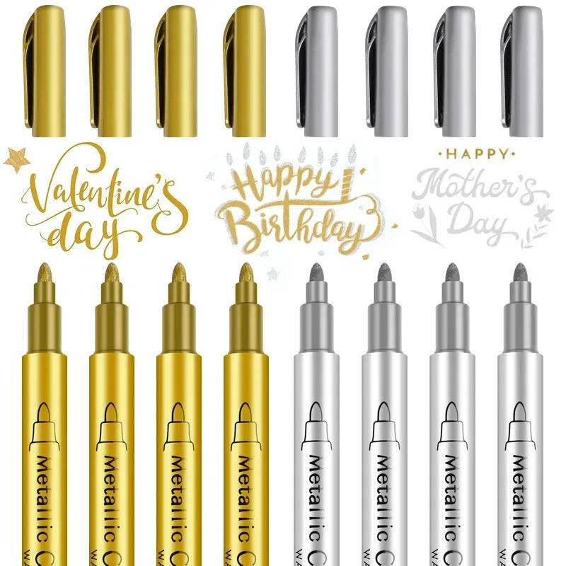 1/2Pcs Brush Metallic Marker Pens Gold Silver Permanent Art Markers