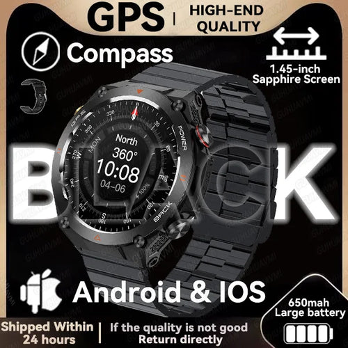 2024New Outdoor Military GPS Smart Watch Men AMOLED Screen Heart Rate