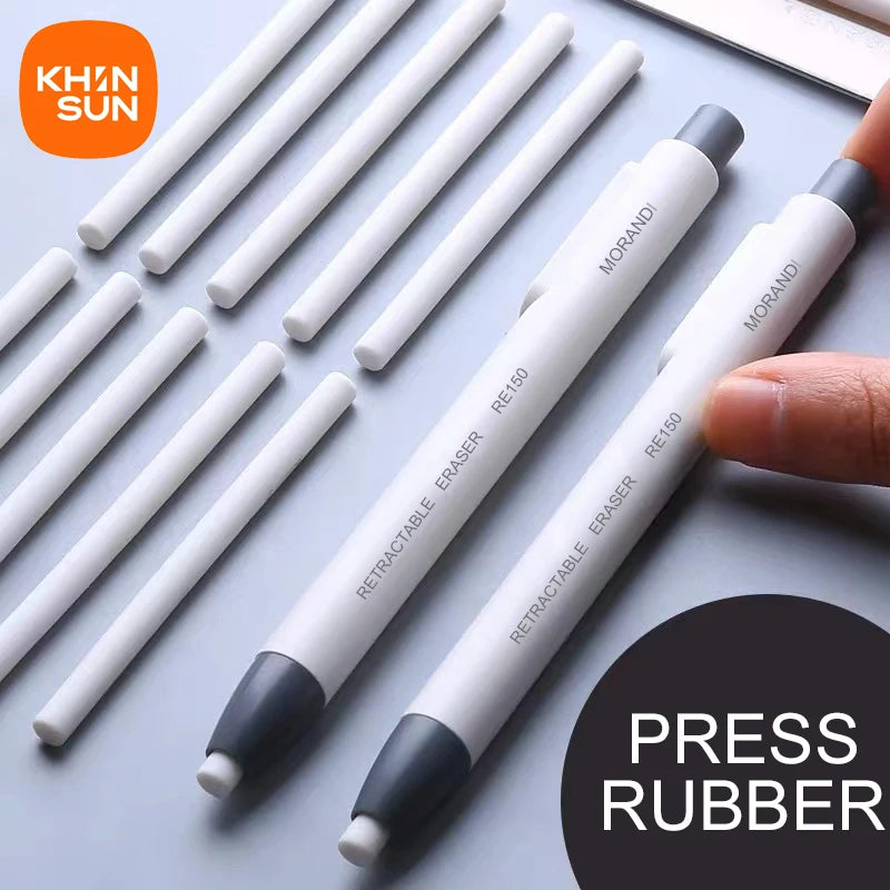 KHINSUN Press Retractable Pencil Eraser Correction Supplies Pen Style