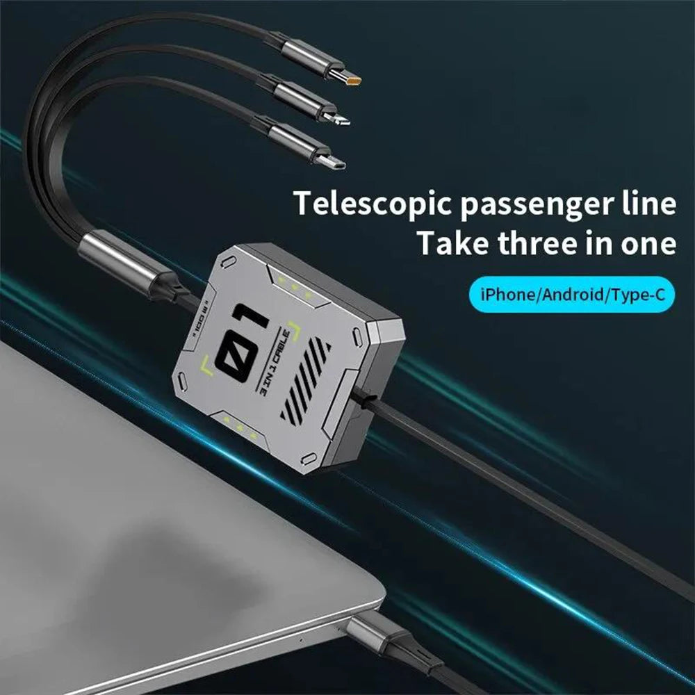 Retractable USB Cable 100W Fast Charging 3 In 1 USB to Type