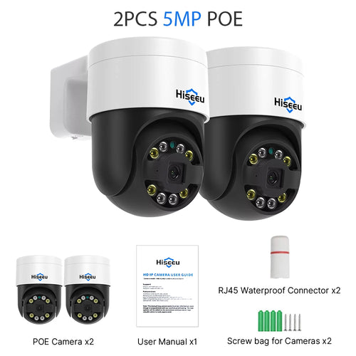 Hiseeu 4K 8MP POE PTZ IP Camera 5X Digital Zoom Face Detection Outdoor