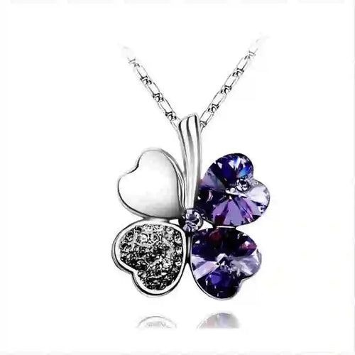 TRPOPSYN Crystal 4 Four Leaf Leaves Clover Pendant Necklaces Lover