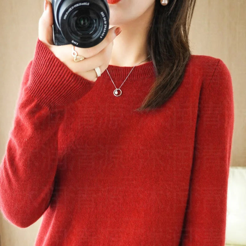 Autumn And Winter Cashmere Sweater Women's Crew Neck Pullover Casual