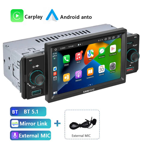Podofo-Android Auto Multimedia Player Car Radio 1 Din 5 "CarPlay