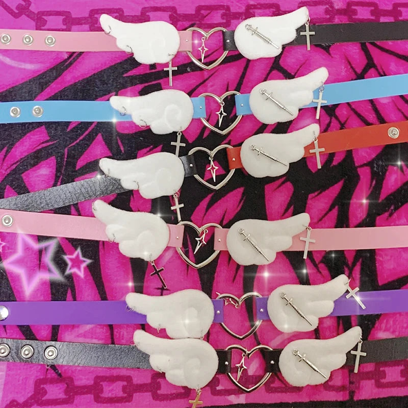 Grunge Jewelry Pink Wings Cross Choker Cosplay Sexy Accessory Harajuku