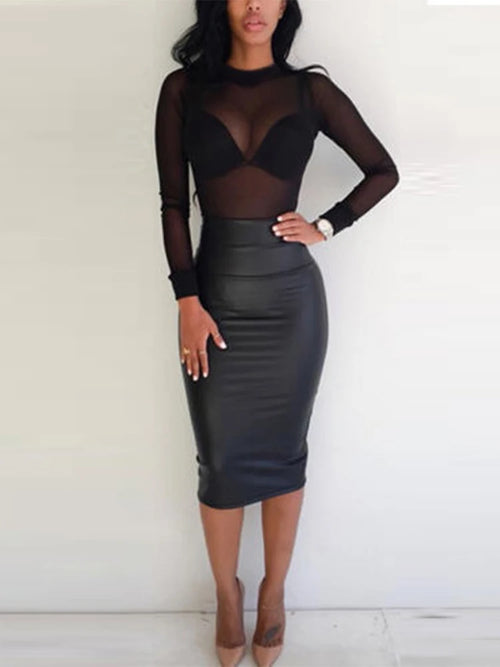 Sexy Women T Shirt See Through Transparent Mesh Tops Long Sleeve Sheer