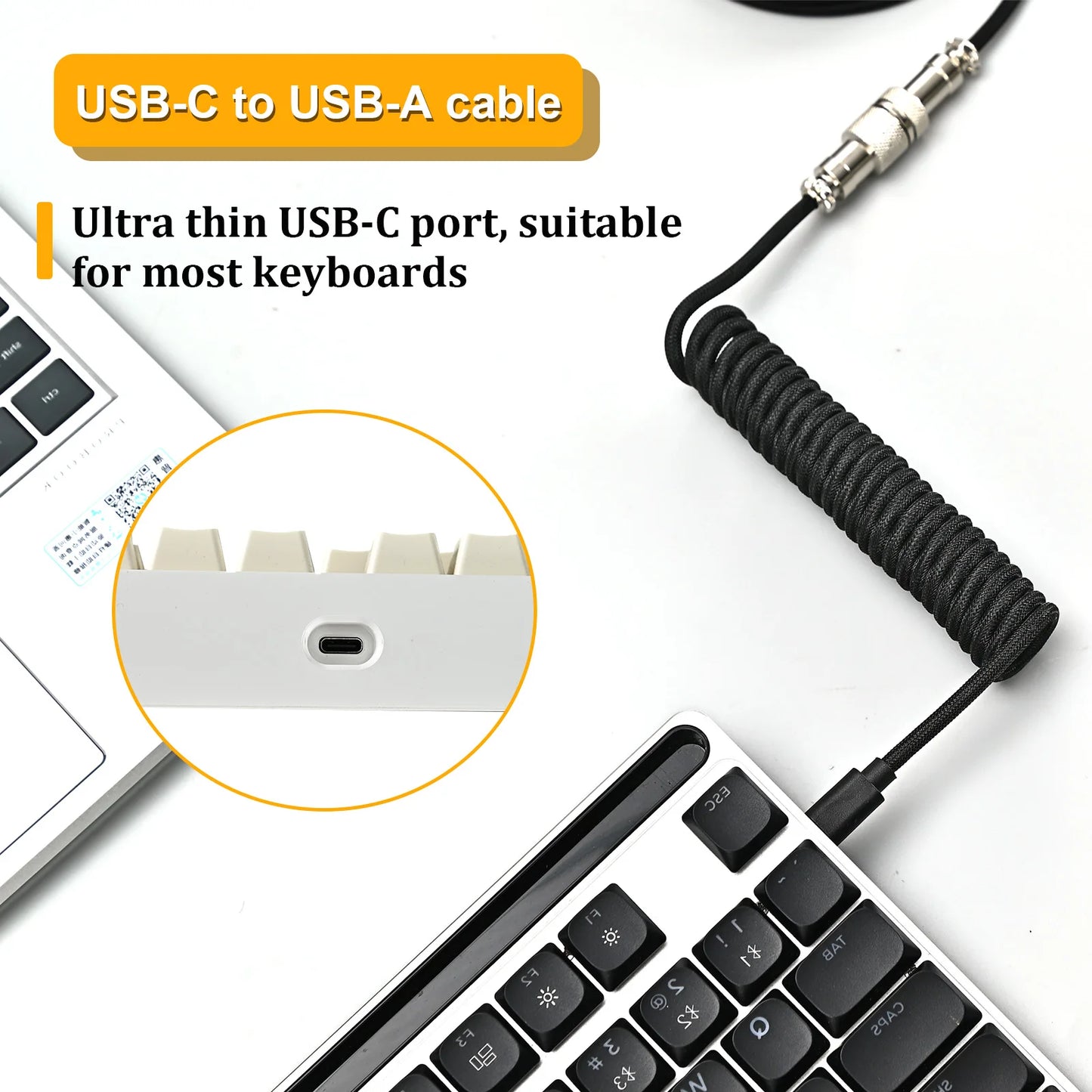 NNBILI Mechanical Keyboard Coiled Cable Wire Type C USB Port Aviator