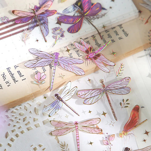 Shimmering 3D Gilding Sticker Set - Dragonfly, Jellyfish & Feather