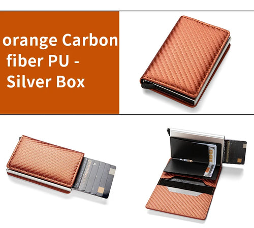 PU Leather Fiber Card Holder Wallet, RFID, Anti-Theft Brush, Pop-up,
