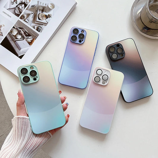 Gradient Frosted Glass Phone Case For iPhone 15 Pro Max Shockproof