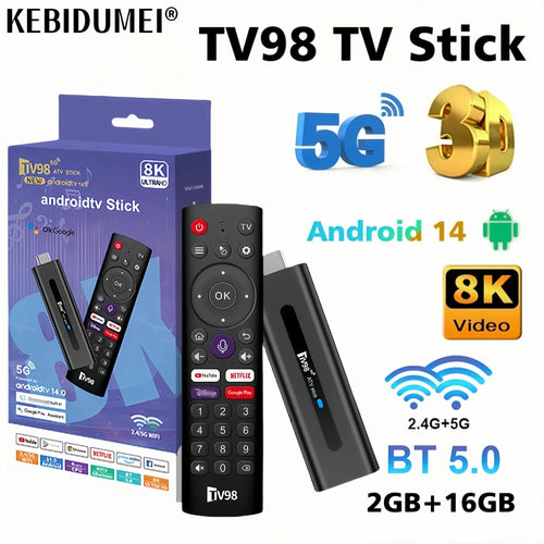 TV98 ATV 8K Smart TV Stick Android 14 ATV Allwinner H313 2.4G 5G Wifi