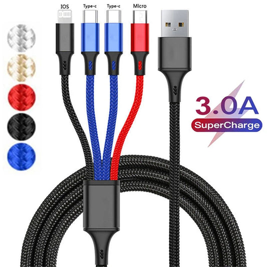 4 In 1/ 3 In 1 Micro USB Type C Fast Charging Cable 3A Quick Charge