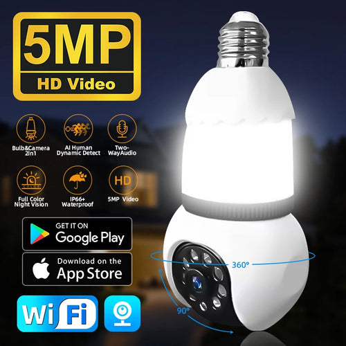 5MP E27 Bulb Camera Wifi Surveillance with LED Bulb HD PTZ 8X Zoom