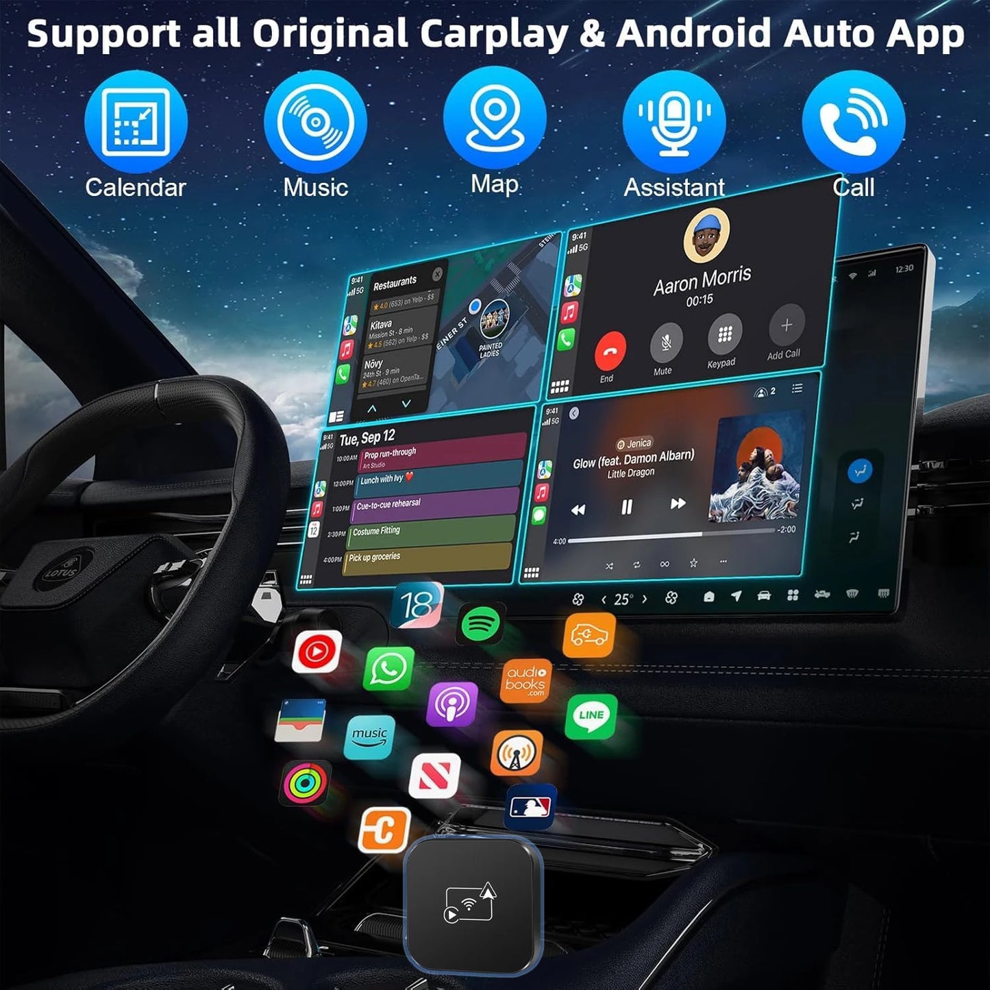 Mini Box Wired to Wireless CarPlay and Android Auto Wireless Adapter