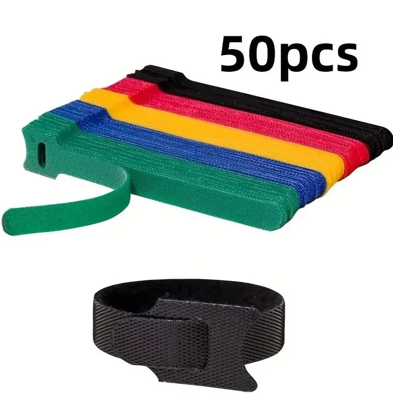 50pcs Reusable Hook and Loop Cable Ties Fastening Straps Multi-Purpose