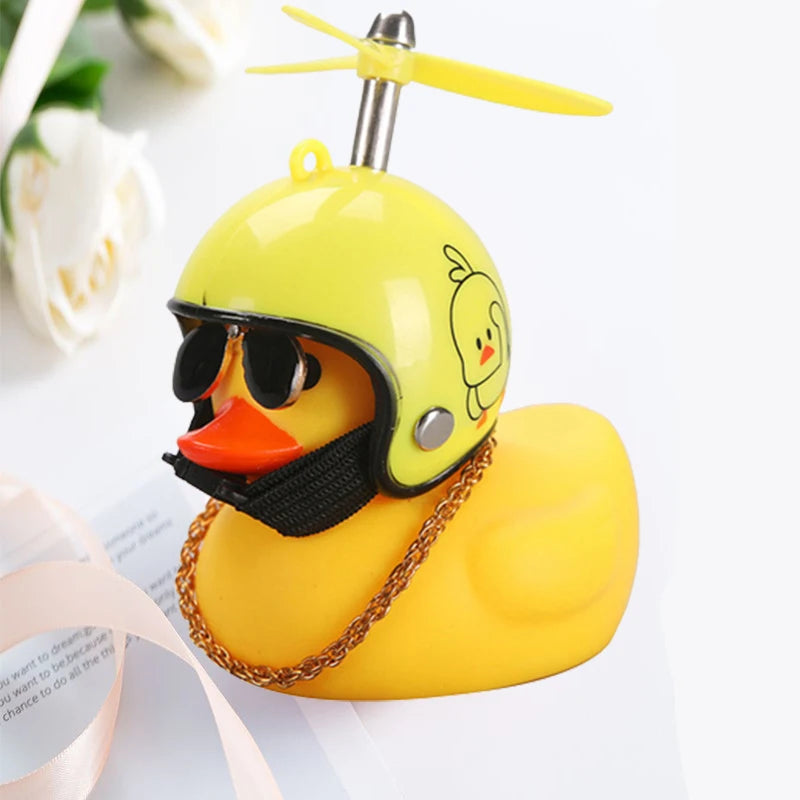 Car Duck With Helmet Broken Wind Pendant Small Yellow Duck Road Bike