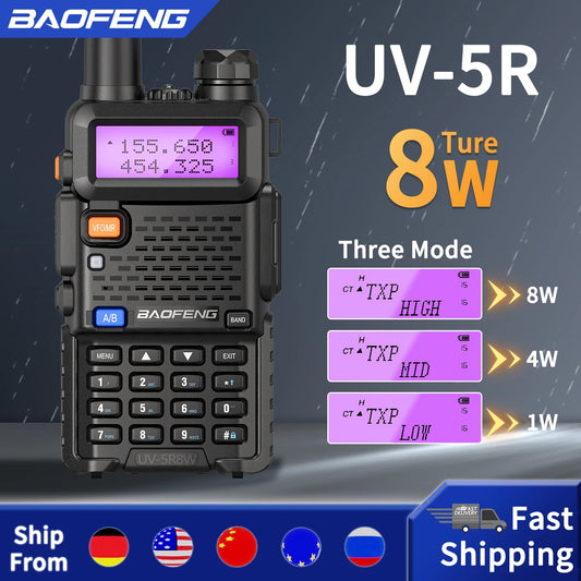 Baofeng Walkie Talkie UV 5R 5W 8W Dual Band Ham Two Way Radio Vhf Uhf