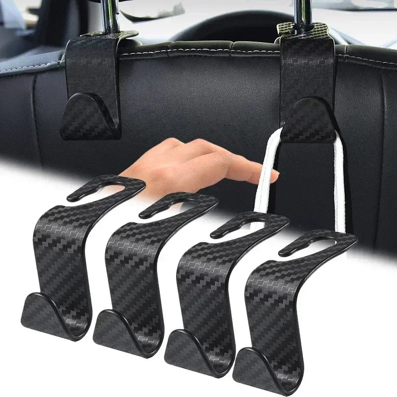 4PCS Car Hidden Seat Hook Multi-Purpose Carbon Fiber Texture Car Seat