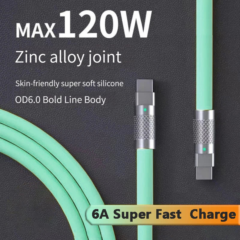 120w 6a Super Fast Charge PD Type C Liquid Silicone Cable Quick Charge