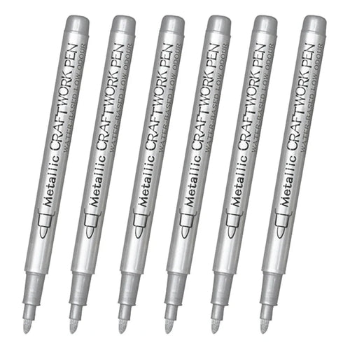 6Pcs Brush Metallic Paint Marker Pens Gold Silver Color Permanent Art