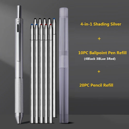 4 In 1 Multifunction Luxury Pen, 0.7mm 3 Color Ballpoint 0.5mm