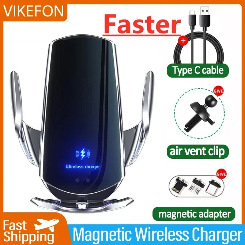 VIKEFON 15W Car Magnetic Wireless Charger Automatic Car Mount Phone