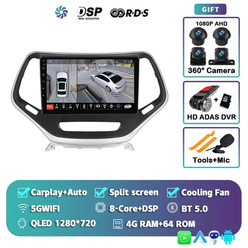 Android 14 Carplay Auto WIFI+4G Car Radio For Jeep Cherokee 5