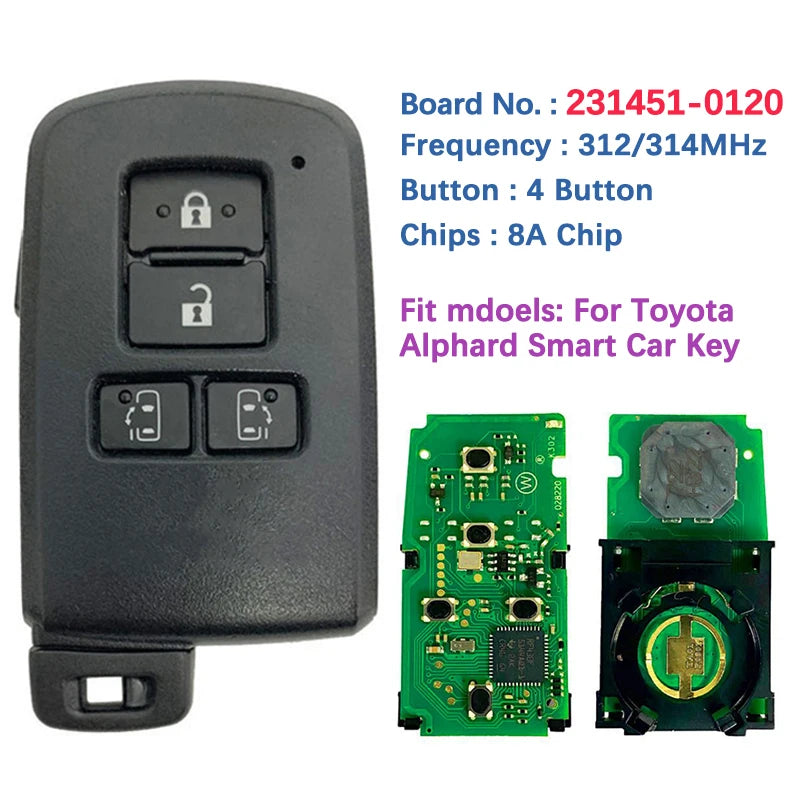 CN007310 Aftermarket Smart Key For Toyota Alphard Remote 8A Chip