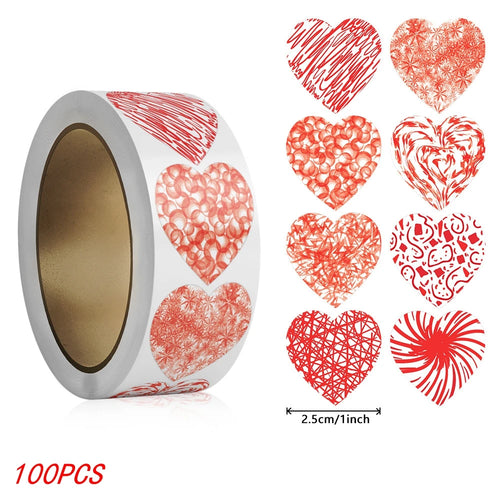 50-500pcs 1inch Red Heart Stickers for Valentine's Day Baking