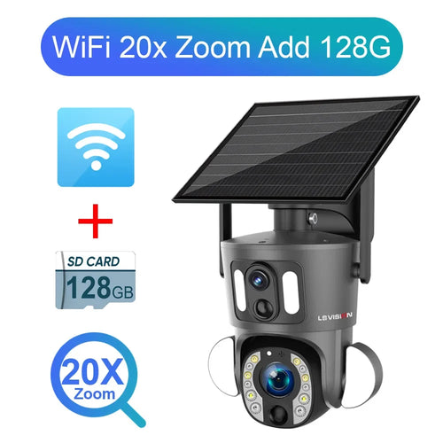 LS VISION 8MP 20X Optical Zoom Dual Screen 4G Sim Solar Camera 4K WiFi