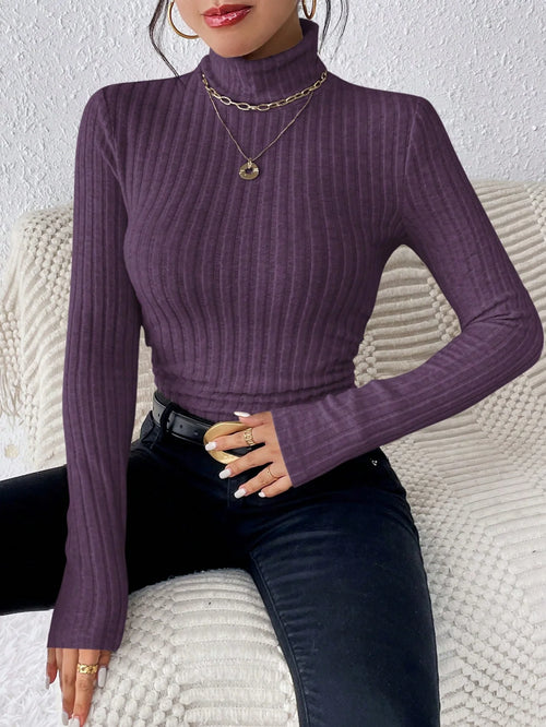 Autumn and Winter Sexy Texture Pit Stripe Slim Knit Long Sleeve