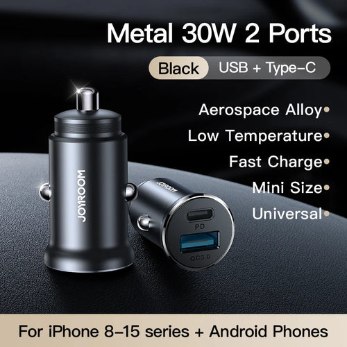 Joyroom 30W USB C Car Charger Adapter PD QC3.0 Mini & Metal USB