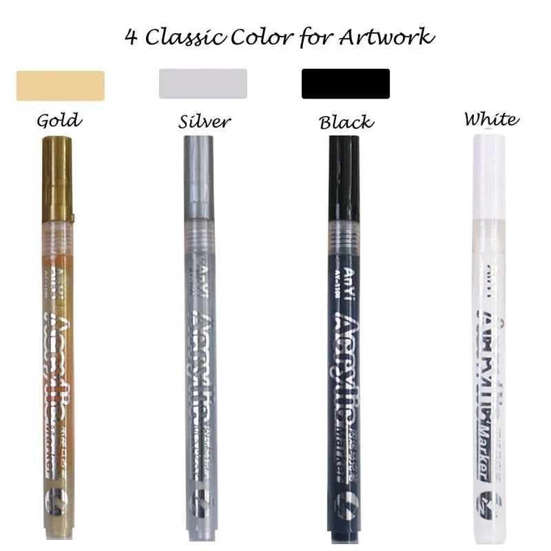 3Pcs/set Acrylic Markers Paint Pen Black/White/Gold/Silver for Rock