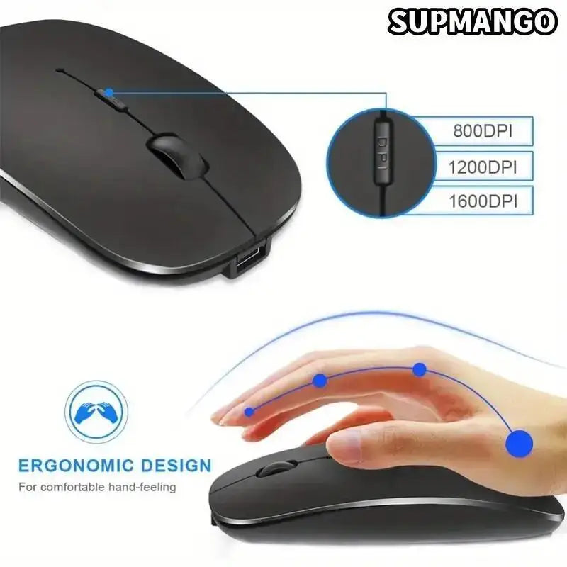 Rechargeable Wireless Mouse With 2.4GHz USB 1600DPI Mouse for Computer