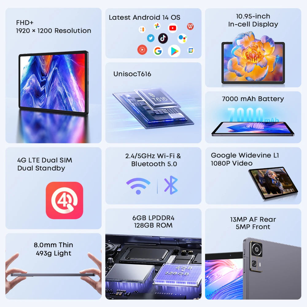 CHUWI HiPad 11 Tablet 10.95inch 1920x1200 FHD 4G LTE Unisoc T616 6GB