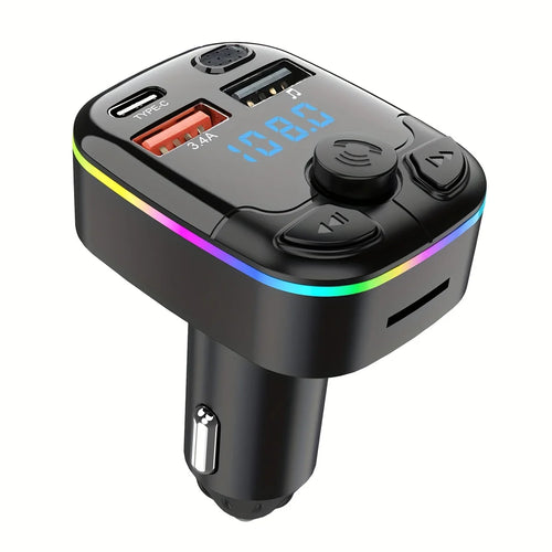 1pc Bluetooth 5.0 Car FM Transmitter PD Type-C Dual USB Ambient Player
