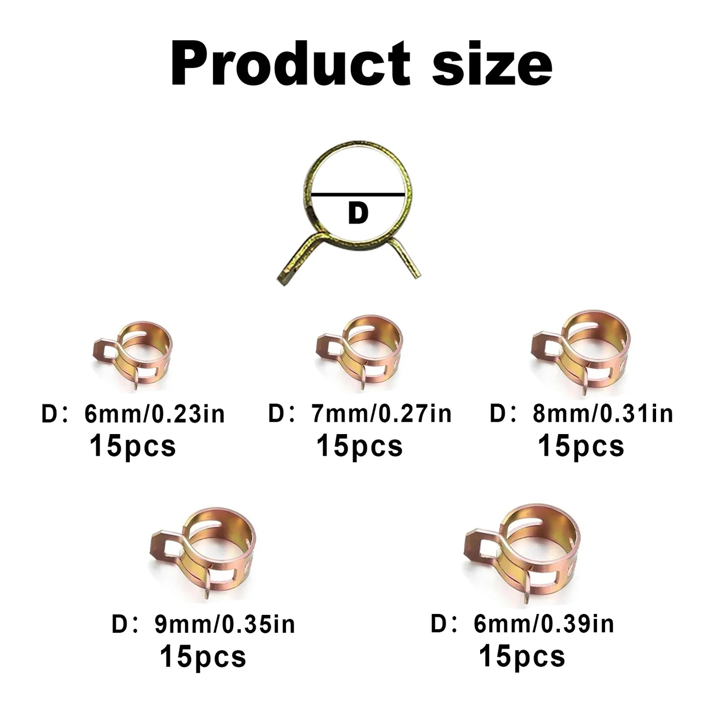 75Pcs 6-10mm Manganese Steel Spring Driven Hose Clamp Low Pressure Air