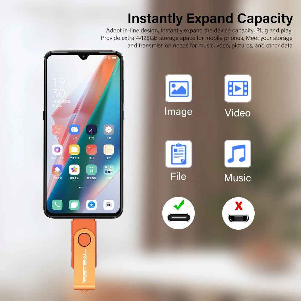 Free Custom Name OTG 2-in-1 USB Micro Type-c Flash Drive 4GB 8GB 16GB