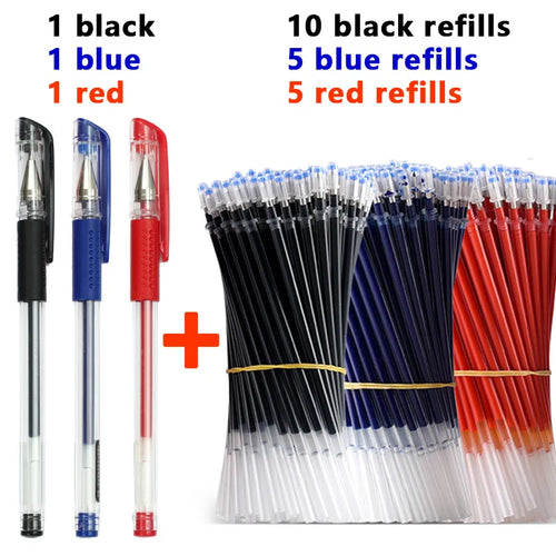 Gel pens Set Black Blue Red Refill Gel Pen Bullet Tip 0.5mm School &